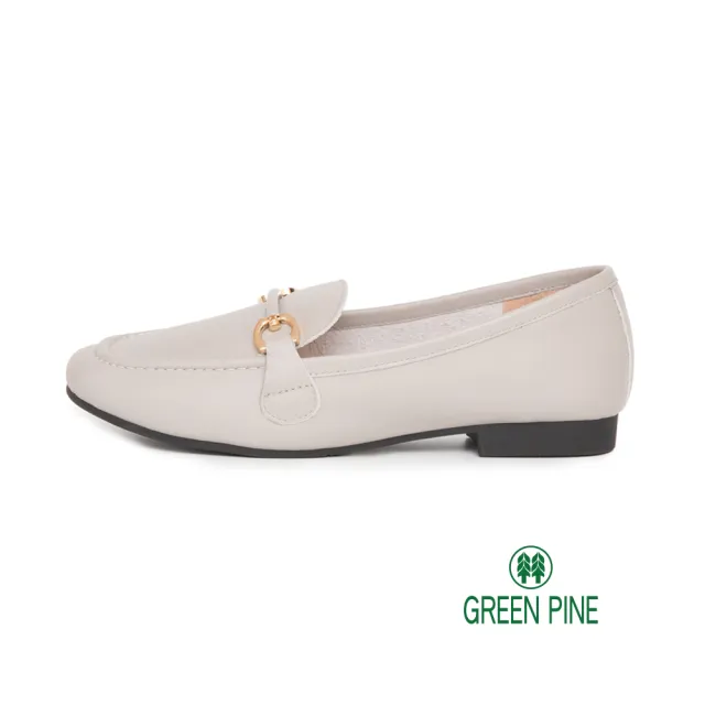 【GREEN PINE】舒適都會鎖鍊牛皮寬版平底鞋淺灰色(00336661)