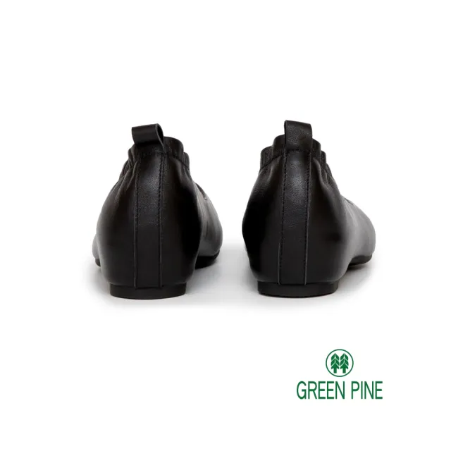 【GREEN PINE】真皮尖頭鬆緊懶人平底鞋黑色(00320366)