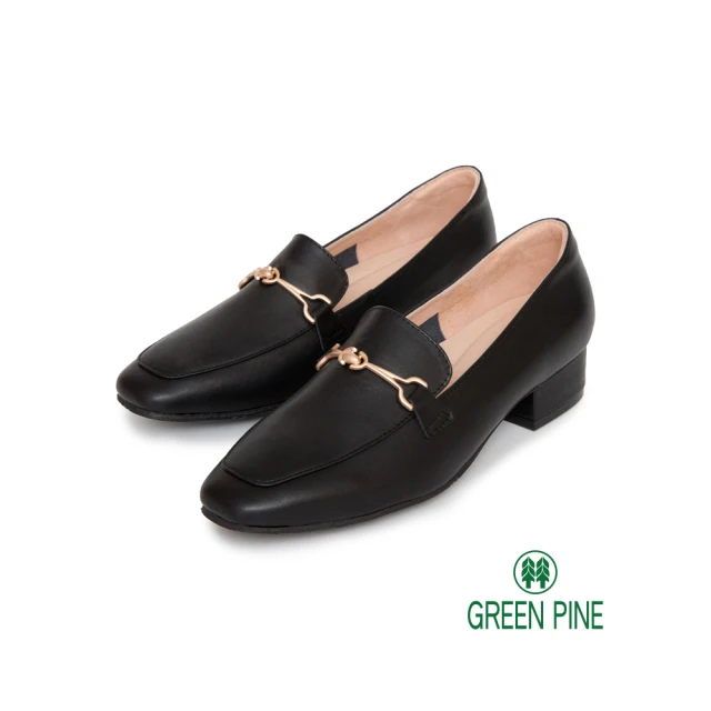 【GREEN PINE】女紳時尚牛皮馬銜釦樂福鞋黑色(00129365)