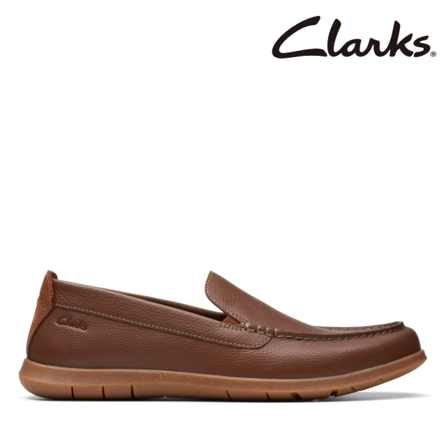 ClarksClarks 男鞋 Flexway Step 全皮面簡約設計莫卡辛鞋 便鞋(CLM76954C)