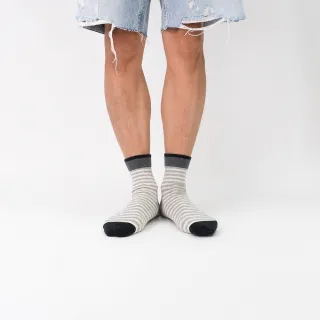 【WARX】復古條紋中筒襪-灰白(除臭襪/機能襪)