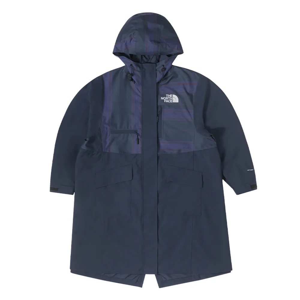 【The North Face】北面UE女款藍色防水透氣格紋拼接多口袋連帽衝鋒衣｜7W9W8K2