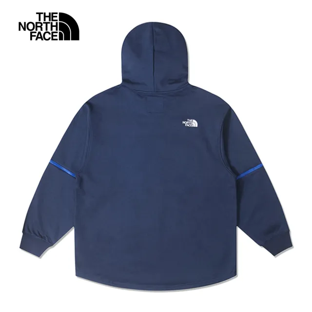 【The North Face】北面UE男款藍色純棉可拆式衣袖長袖帽T｜884T8K2