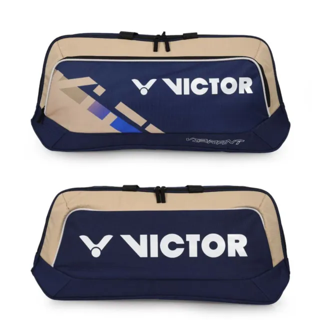 【VICTOR 勝利體育】6支裝羽拍包-拍包袋 羽毛球 裝備袋 勝利 手提 深藍奶茶白(BR5615BV)