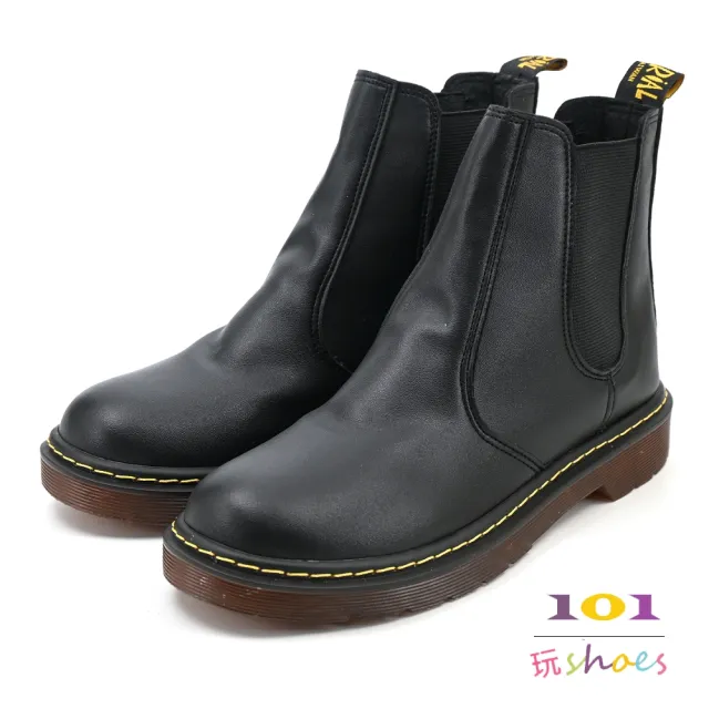 【101 玩Shoes】mit. 大尺碼經典透明厚底無鞋帶切爾西馬丁靴(黑色 41-44碼)