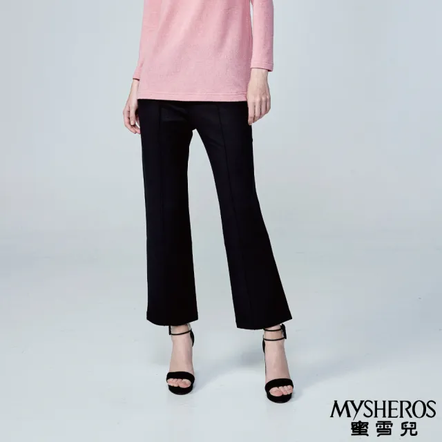 【MYSHEROS 蜜雪兒】修身質感喇叭褲 久帶鬆緊腰頭(黑)