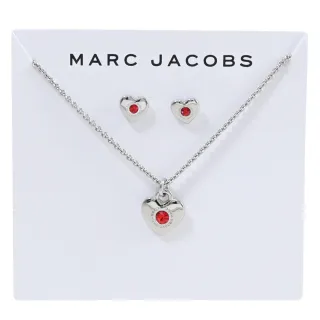 【MARC JACOBS 馬克賈伯】時尚配件 心型鑲鑽耳環項鍊雙組合(銀)