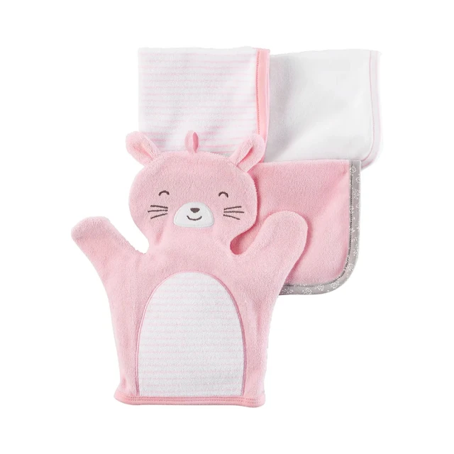 【Carter’s】嬰幼兒動物款式洗澡巾+洗澡手套四入組_小兔子(CTWC001)