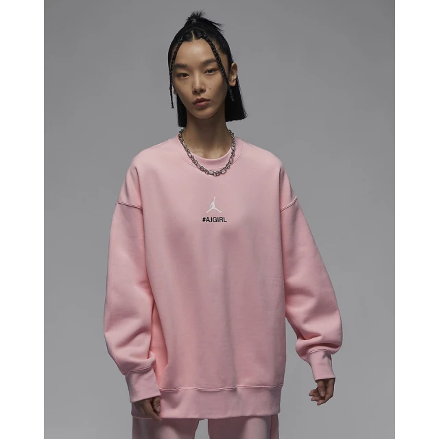 NIKE 耐吉 長袖上衣 大學T 內刷毛 Oversize 籃球 AS W J FLC CREW GCEL 女款 粉(HF1120651)