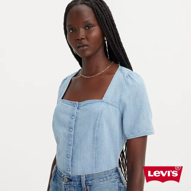 【LEVIS 官方旗艦】女款 方低領短袖牛仔襯衫 / 輕磅丹寧 熱賣單品 A7332-0004
