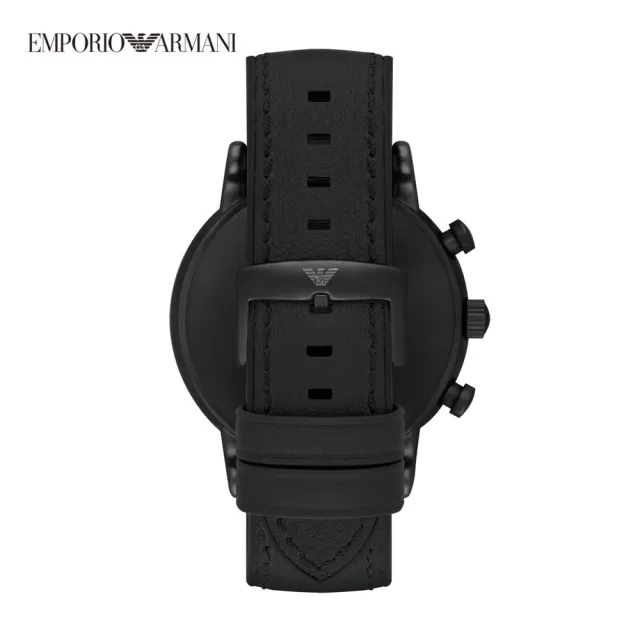 【EMPORIO ARMANI 官方直營】Luigi 低調沈穩個性男錶 迷霧黑皮革車縫錶帶 手錶 46mm AR1970