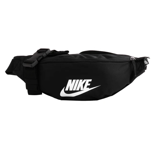 NIKE 耐吉 經典白標LOGO 帆布拉鍊胸背/側背包(黑)