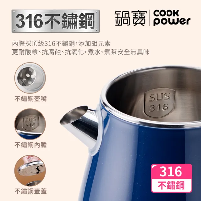 CookPower 鍋寶】316不鏽鋼雙層防燙快煮壺1.8L-藍(KT-92182B) - momo 