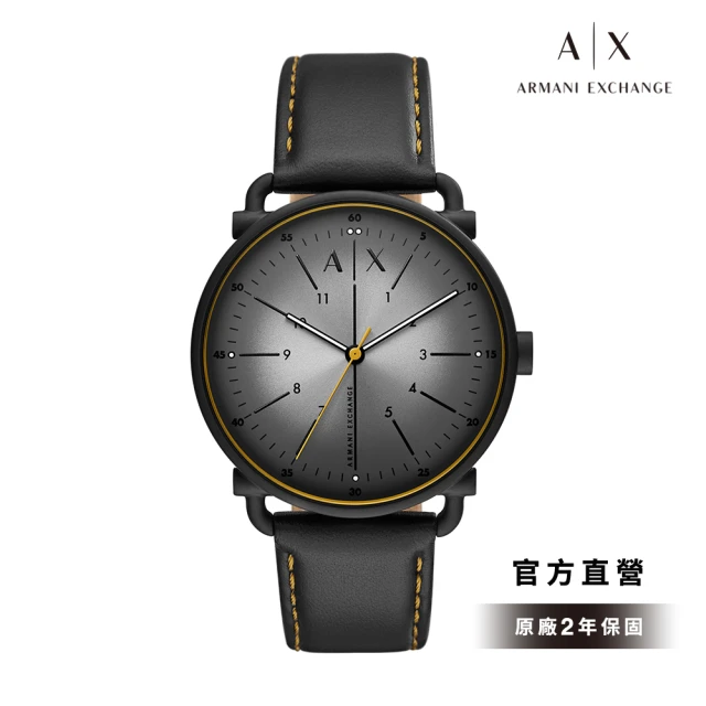 【A|X Armani Exchange 官方直營】Rocco 經典錶面小刻度手錶 黑色真皮錶帶 44MM AX2904
