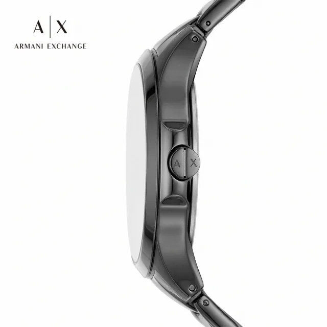 【A|X Armani Exchange 官方直營】Hampton 灰線壓字時尚手錶 黑色不鏽鋼鍊帶 46MM AX2427
