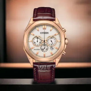 【CITIZEN 星辰】Chronograph 光動能計時腕錶  棕色 男錶 手錶 畢業 禮物(CA4593-15A 送禮首選)