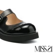 【MISS 21】微酸率性少女沖孔異材質拼接瑪莉珍大頭厚底鞋(黑)
