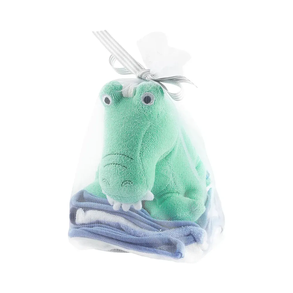 【Carter’s】嬰幼兒動物款式洗澡巾+沐浴玩偶四入組_綠鱷魚(CTWC004)