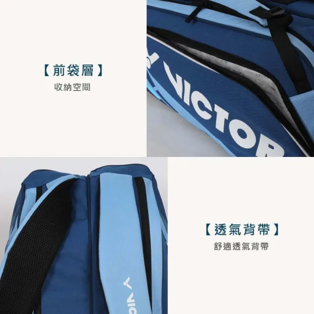 【VICTOR 勝利體育】6支裝羽拍包-拍包袋 羽毛球 裝備袋 勝利 後背包 深湖藍水藍(BR5215FM)