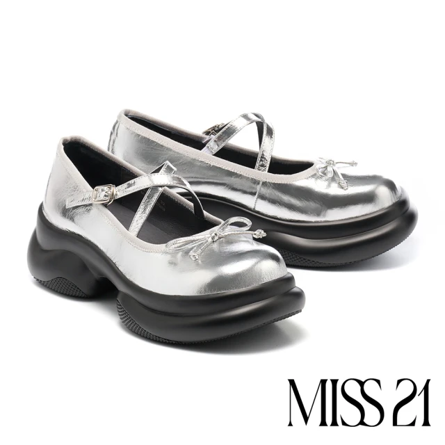MISS 21 微酸率性少女沖孔異材質拼接瑪莉珍大頭厚底鞋(