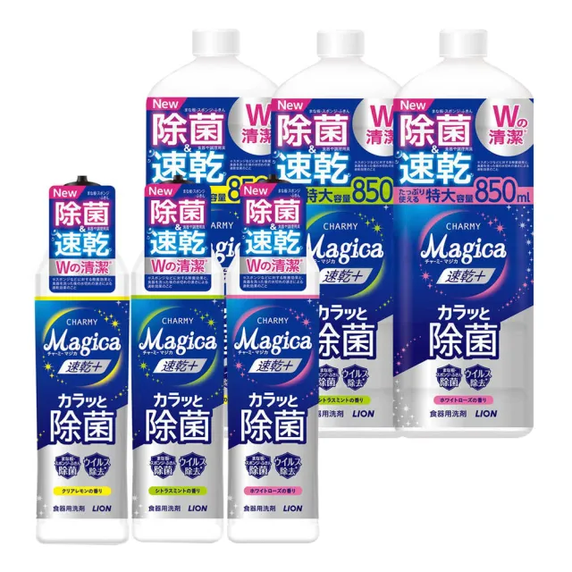 【LION 獅王】家庭4入組  速乾+ 抗菌系列洗碗精(220ml*1 + 850ml*3)