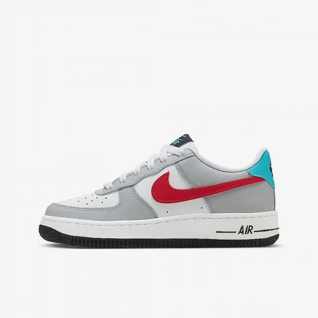 NIKE 耐吉】休閒鞋女鞋大童運動鞋AF1 AIR FORCE 1 LE GS 灰白紅HF0743