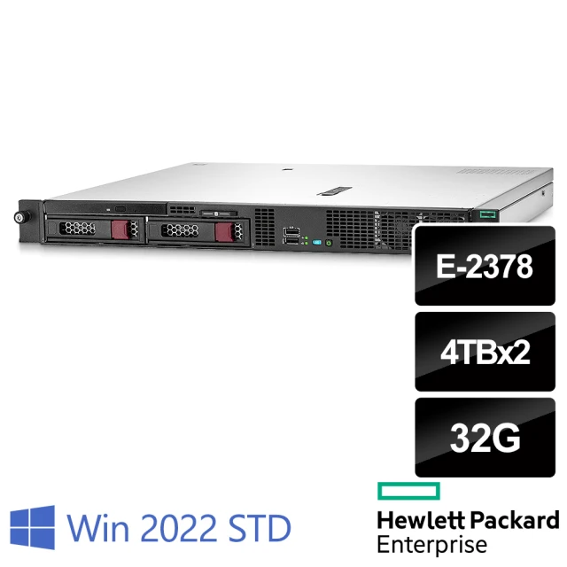 【HPE】E-2336 八核機架伺服器(DL20 Gen10 Plus/E-2378/32G/4Tx2 HDD/290W/2022STD)