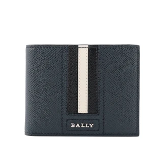 【BALLY】Tevye 防刮皮革黑白條紋對開6卡短夾(藍色)