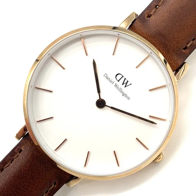 【Daniel Wellington】Petite St Mawes系列  中性玫瑰金真皮皮革腕錶-白面/32mm(DW00100175)
