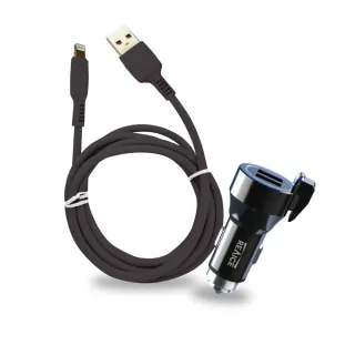 【REAICE】17W USB and USB 雙孔車用充電器+USB-A to Lightning 親膚充電線/車充+充電線
