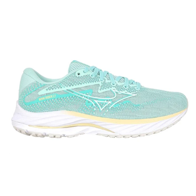 MIZUNO 美津濃 WAVE RIDER 27 SW 女慢跑鞋-4E-運動 訓練 湖水綠白黃(J1GD230674)