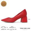 【TINO BELLINI 貝里尼】巴西進口沖孔尖頭方跟鞋FWDV027-2(紅色)