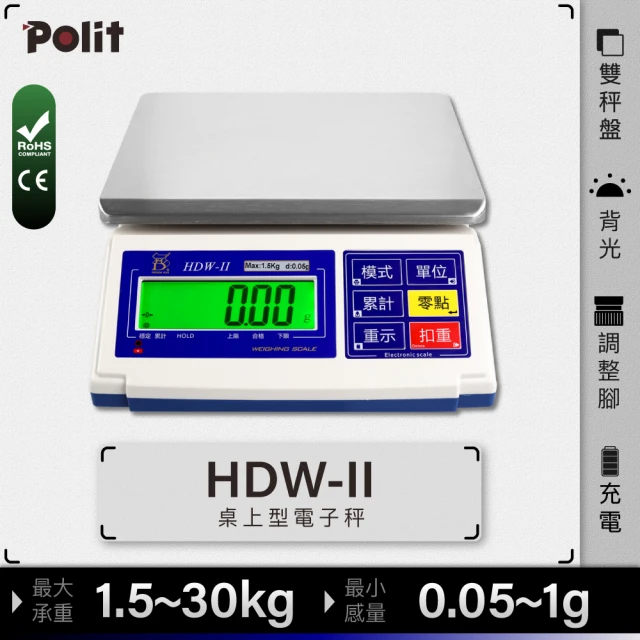 【Polit 沛禮】HDW-II計重電子秤 最大秤量30kg 15kg 6kg 3kg(防塵套 上下限警示 簡易計數 電子秤 磅秤)