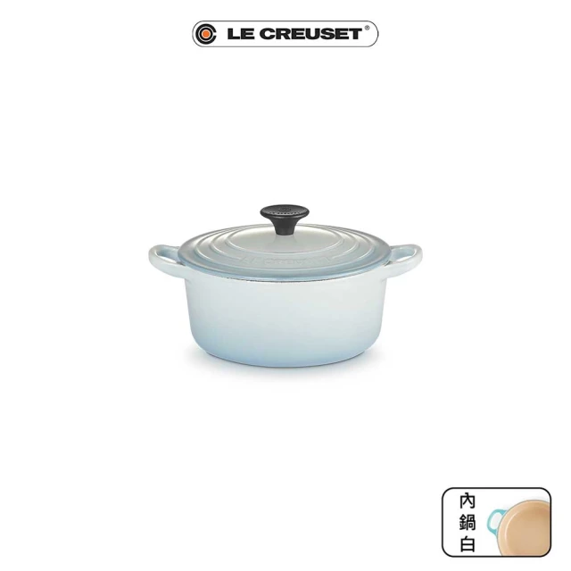 【Le Creuset】琺瑯鑄鐵鍋圓鍋18cm(海岸藍-電木頭-內鍋白)
