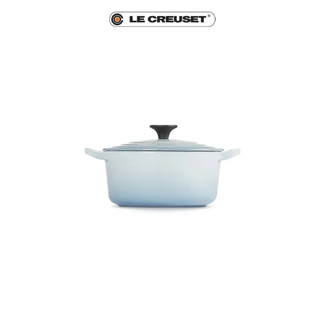 【Le Creuset】琺瑯鑄鐵鍋圓鍋18cm(海岸藍-電木頭-內鍋白)