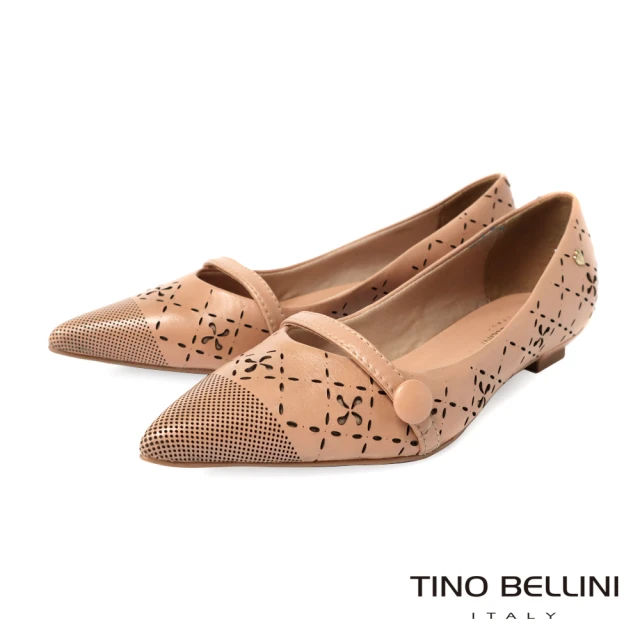 【TINO BELLINI 貝里尼】巴西進口刻花尖頭低跟鞋FSCT013(裸膚)