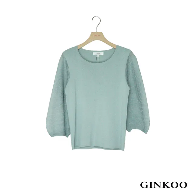 【GINKOO 俊克】皺褶袖圓領薄上衣