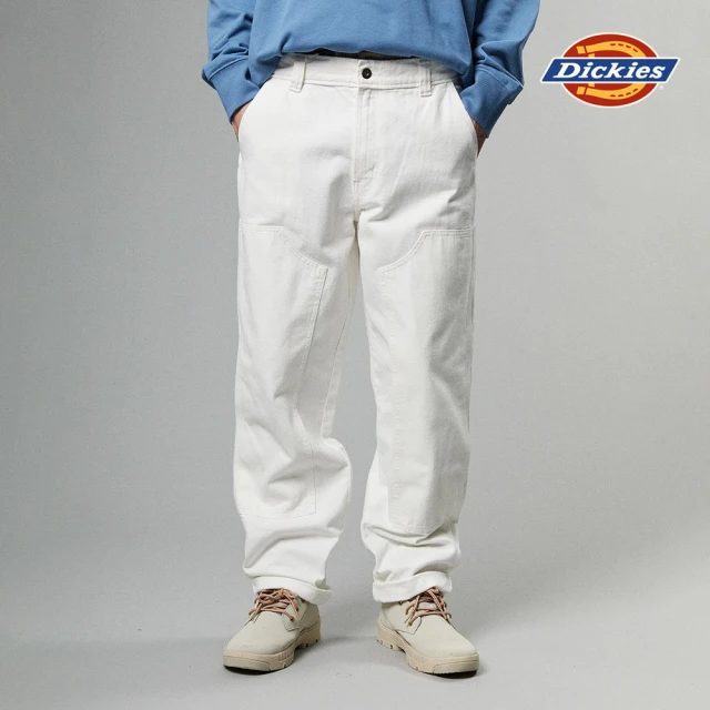 Dickies 男款白色丹寧純棉雙膝設計寬鬆長褲｜DK012979WHX