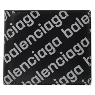 【Balenciaga 巴黎世家】經典品牌印花小牛皮對折雙層8卡短夾(黑)