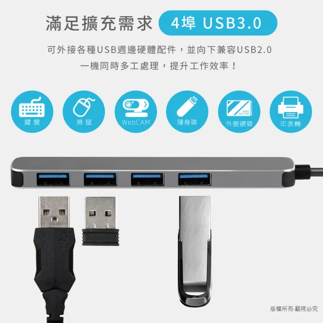 【aibo】T6X Type-C 鋁合金 4埠USB3.0 HUB集線器