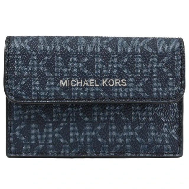 Michael KorsMichael Kors 經典滿版MK印花拼接風琴式信用卡名片零錢包(深藍)