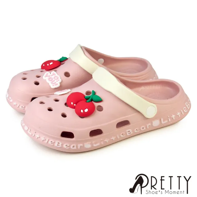 【Pretty】女鞋 洞洞鞋 涼拖鞋 布希鞋 穆勒鞋 涼拖鞋 雨鞋 鞋釦 防水 輕量(粉紅、白色)
