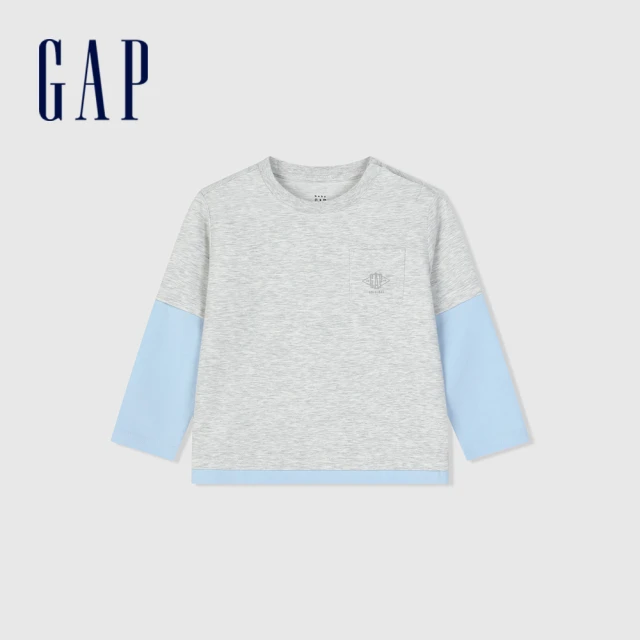 GAPGAP 男幼童裝 Logo印花圓領長袖T恤-灰色(890266)