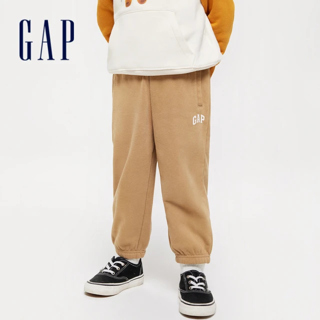 GAPGAP 男幼童裝 Logo束口鬆緊褲 碳素軟磨法式圈織系列-卡其色(890292)