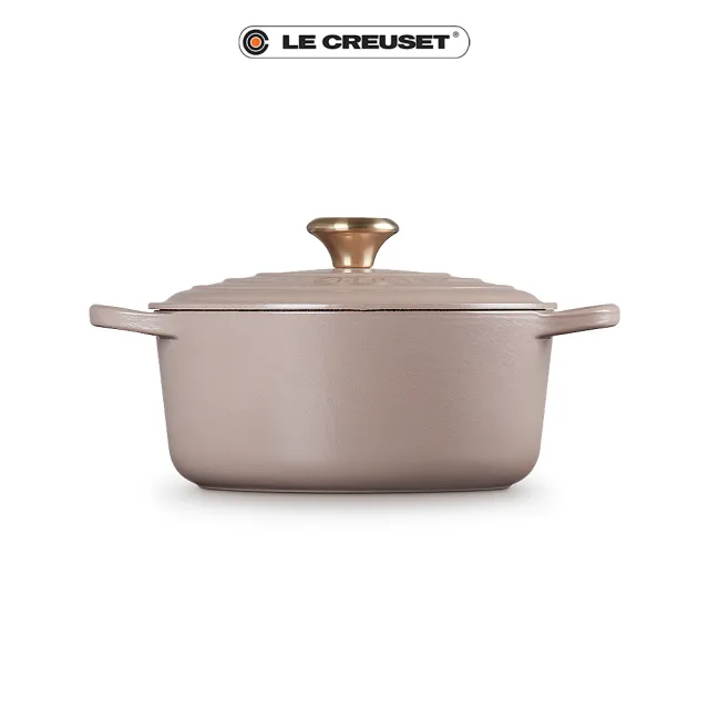 Le Creuset】盒損福利品_典藏琺瑯鑄鐵鍋圓鍋24cm(焦糖奶茶-淡金