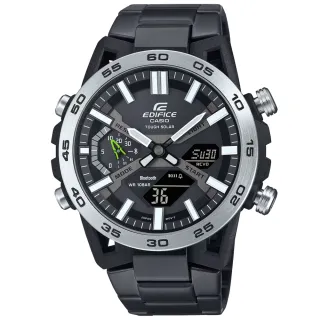 【CASIO 卡西歐】EDIFICE 藍牙連線 懸吊設計 賽車雙顯太陽能腕錶 618 年中慶 禮物(ECB-2000DD-1A)