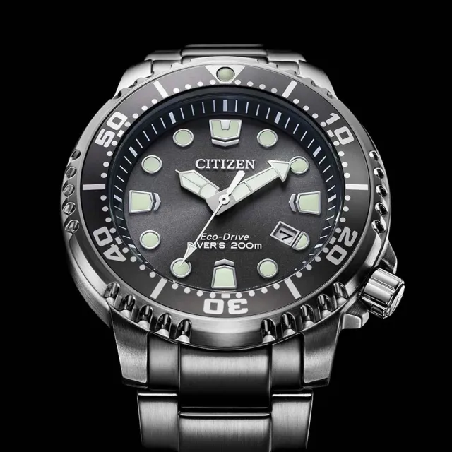 【CITIZEN 星辰】200米 潛水光動能手錶 44mm(BN0167-50H 珍珠灰)