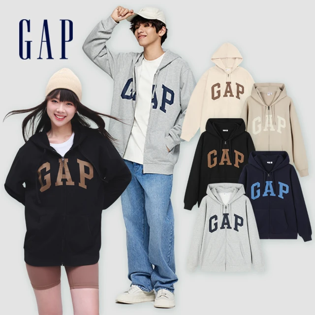 GAP 男女同款 Logo連帽外套 碳素軟磨法式圈織系列-多
