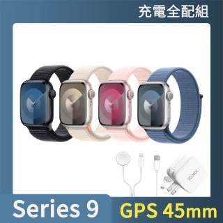 Apple充電全配組 Apple 蘋果 Apple Watch S9 GPS 45mm(鋁金屬錶殼搭配運動型錶環)