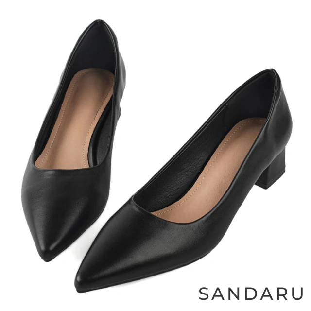 SANDARU 山打努 跟鞋 簡約尖頭素面中跟鞋(黑)